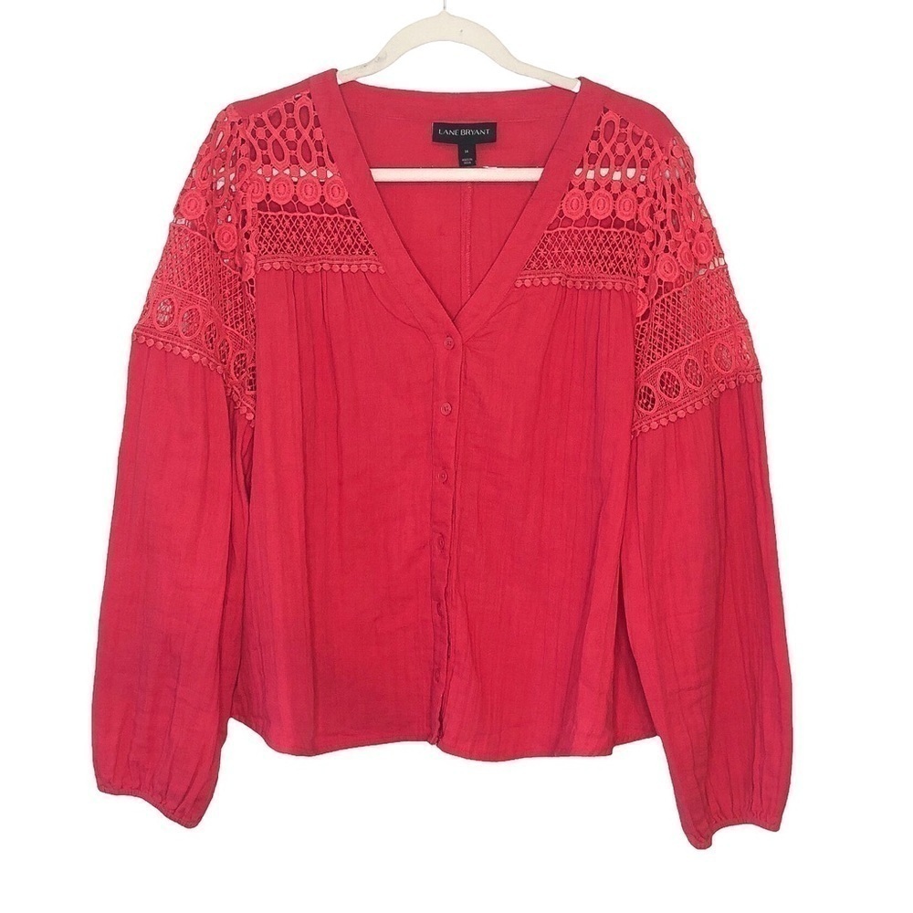 3/$25 🙌🏼 Lane Bryant Gauzy Hot Pink Button Down Crochet Top 14